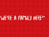 Text: We are family here